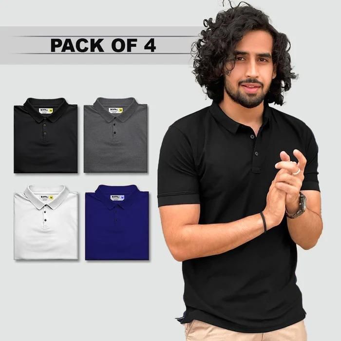 Original Poly Matte Solid Half Sleeves Polo T-Shirt Pack Of 4