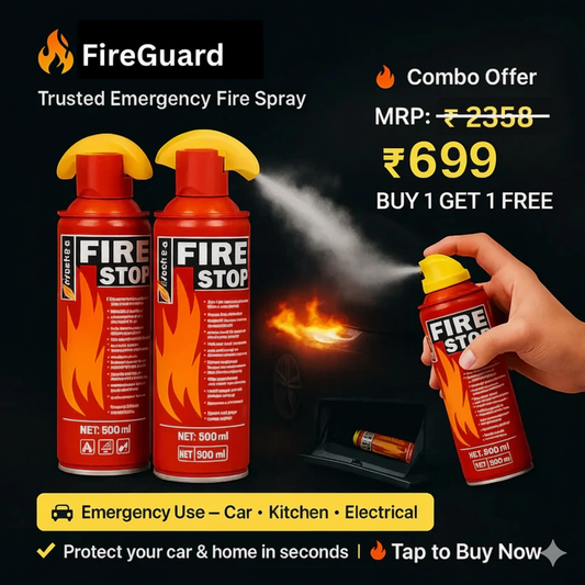 VOILA Fire Extinguisher for Car & Home (500ml), Portable, Compact & Easy to Use, Includes Mounting Stand, Ideal for Car, Taxi, Auto, Vehicle, Home, Office, Buy 1 GET 1