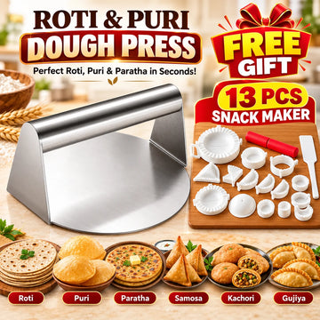 ✨HOT SELL 50% Off TODAY✨LIMITED OFFER✨ Stainless Steel Roti & Puri Dough Press and Free 13 Pcs Snack Maker